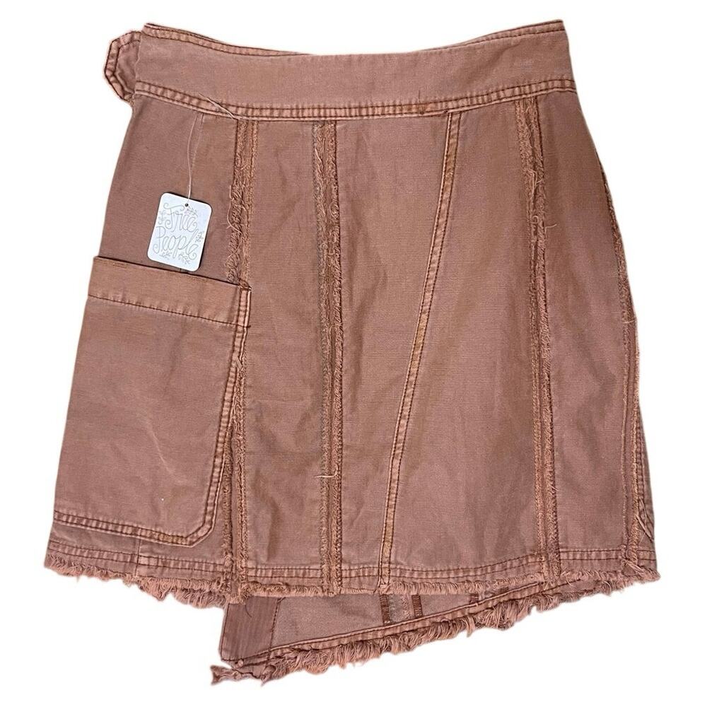 New Free People On The Horizon Mini Skirt Size 2 Cargo Asymmetric Raw Edge Hem - Picture 5 of 11